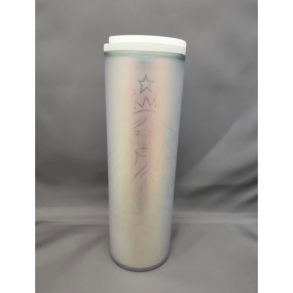 New Starbucks 16oz‎ Tumbler Iridescent Holographic Frosted Mermaid Slide Lid